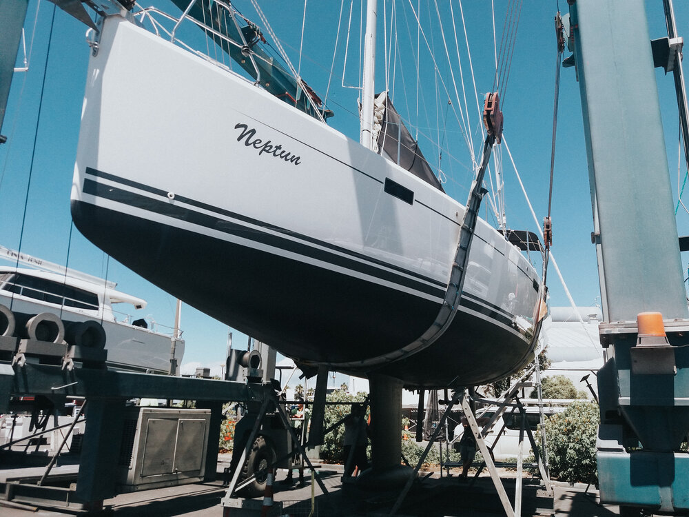 Boat on the hardstand at Gulf Harbour Marina