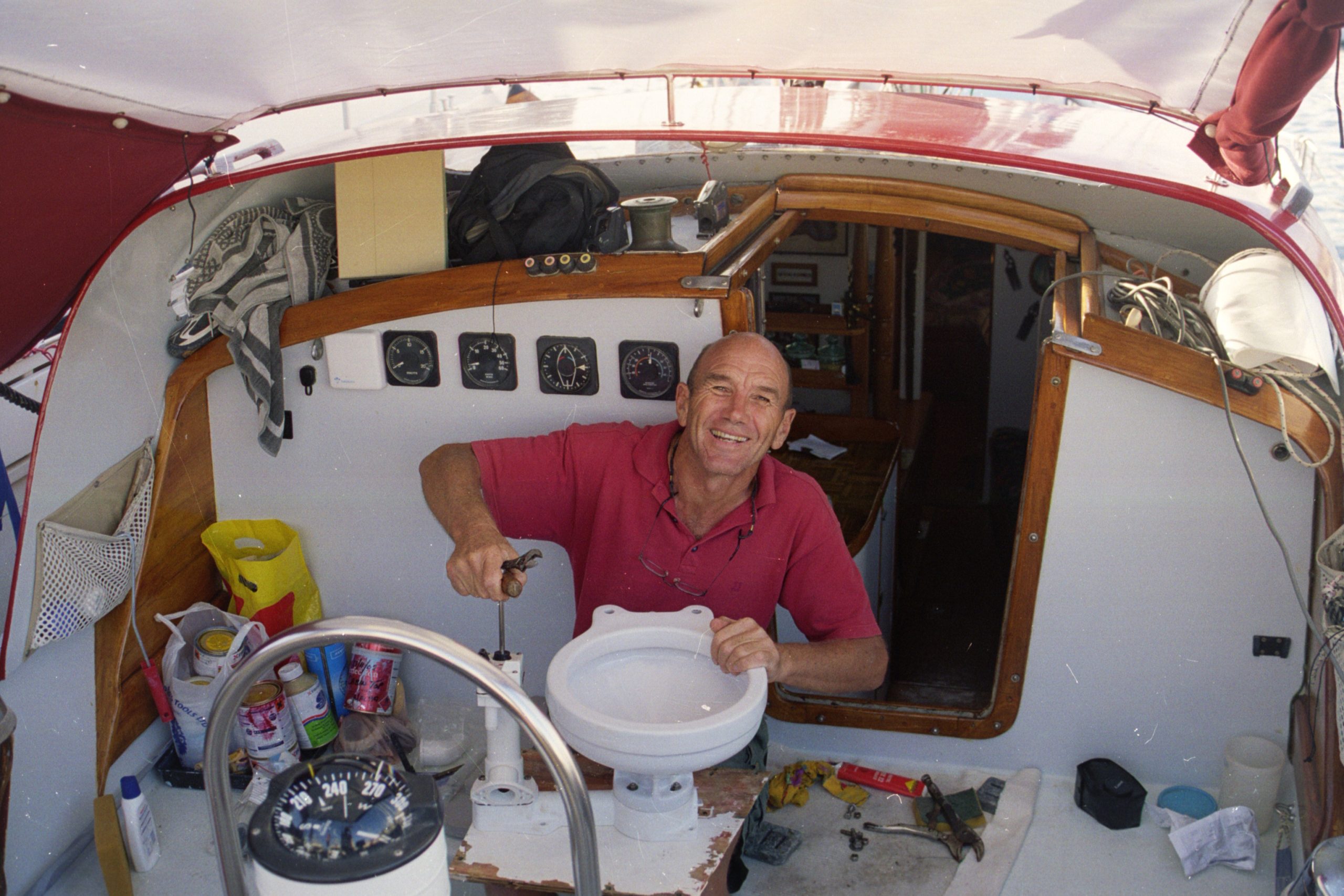 Grahame Brown on his vessel at Gulf Harbour Marina
